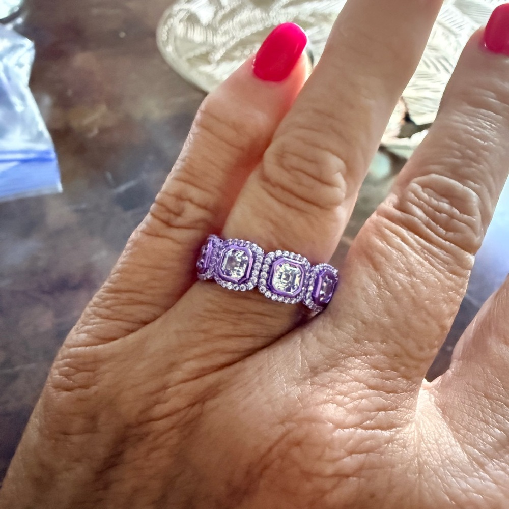 Silver with purple rhodium and CZ Eternity Band size 6